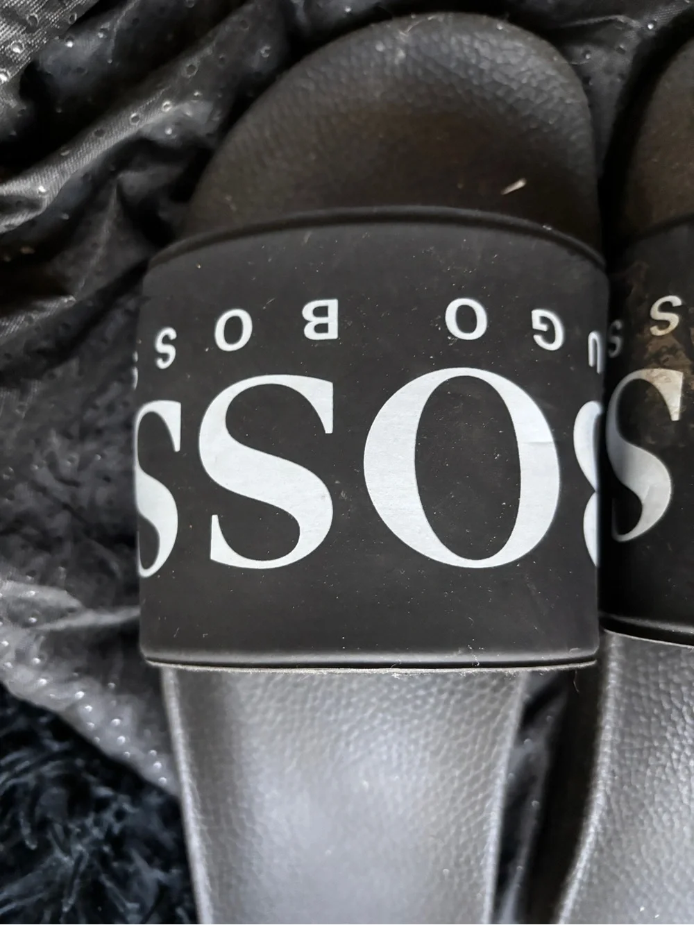 Hugo Boss Black Slide Sandals with White Logo